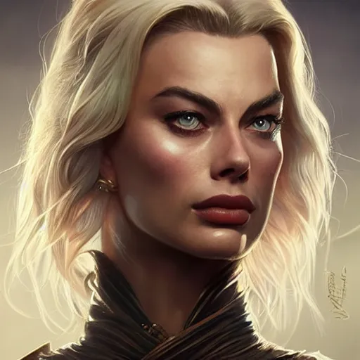 Image similar to margot robbie, d & d, fantasy, portrait, highly detailed, digital painting, trending on artstation, concept art, sharp focus, illustration, art by artgerm and greg rutkowski and magali villeneuve