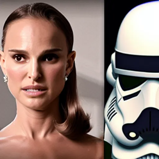 Image similar to natalie portman as a stormtrooper, taking her helmet off, not wearing a helmet, without a helmet on, by cameldeath