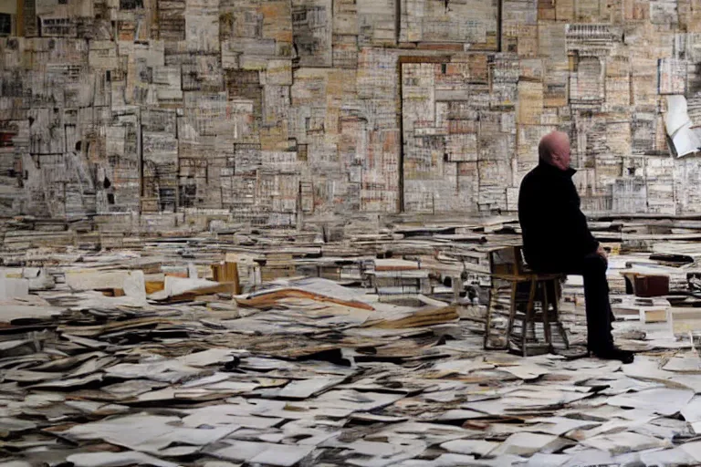 Prompt: portrait photograph of anselm kiefer at work