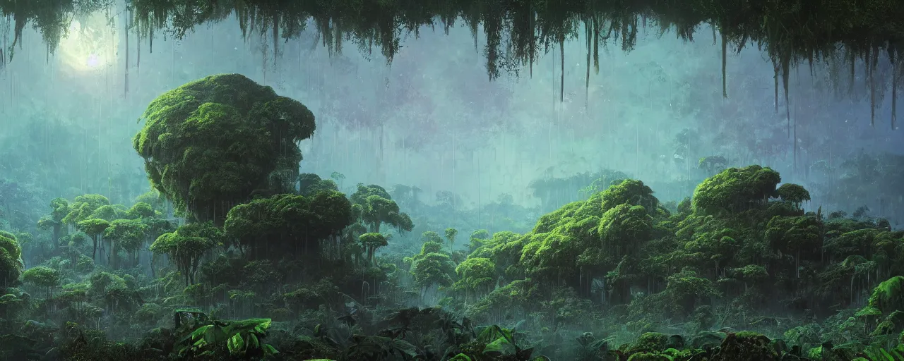 Prompt: ” outer planet with misty jungle covered in mycelium, [ moist, wet, lush, cinematic, detailed, epic, widescreen, opening, establishing, mattepainting, photorealistic, realistic textures, octane render, art by paul lehr ] ”