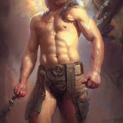 Image similar to handsome portrait of a young guy fitness posing, war hero, joyful, radiant light, caustics, by gaston bussiere, bayard wu, greg rutkowski, giger, maxim verehin