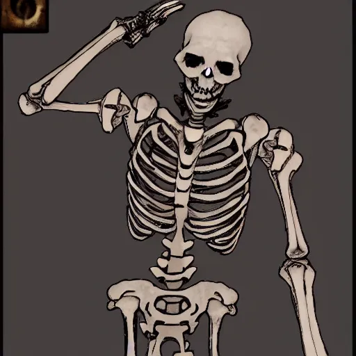 Image similar to A skeleton from the game Kenshi