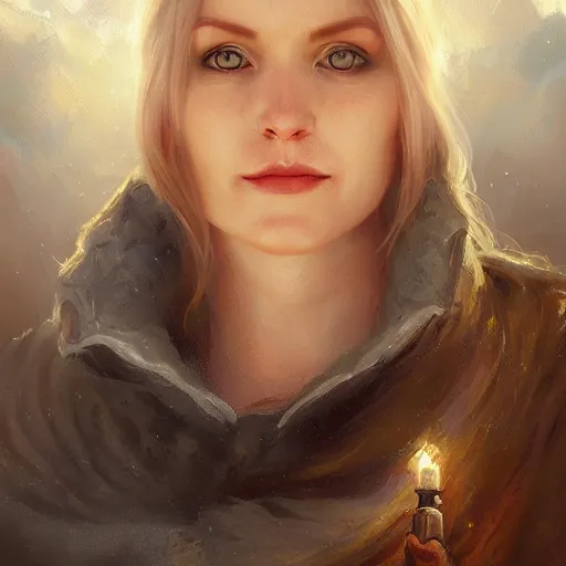 Image similar to portrait of a icelandic woman ( 3 5 ) from iceland in 2 0 2 1, an oil painting by ross tran and thomas kincade