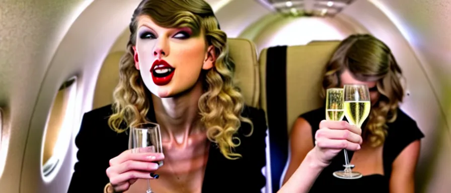 Image similar to Cinematography Taylor Swift Lauging and drinking champagne in her private jet by Emmanuel Lubezky