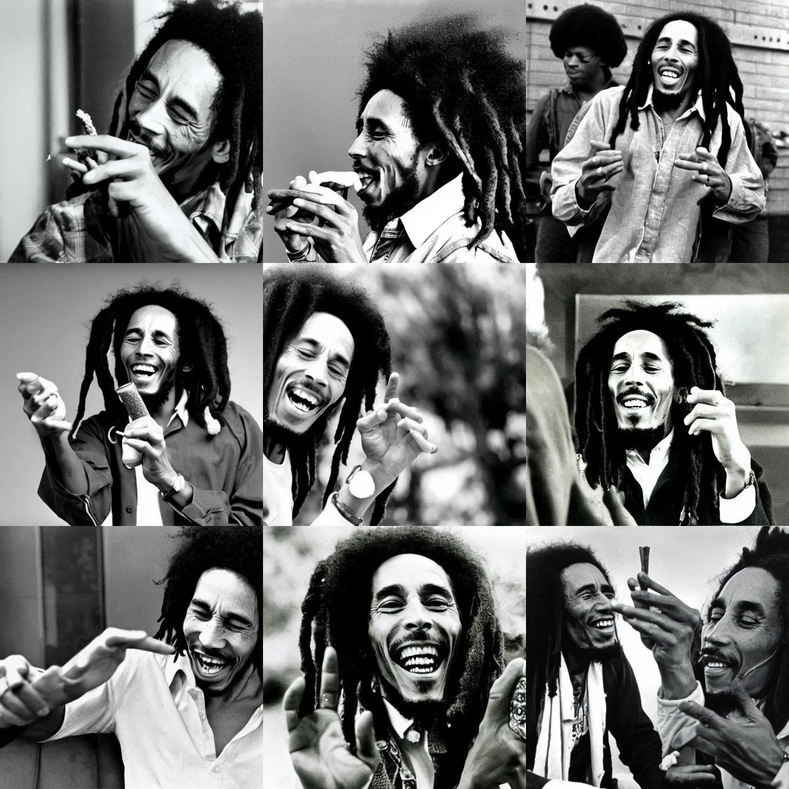 Prompt: bob marley telling people to'puff puff pass'