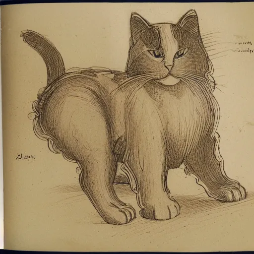 Image similar to da vinci ’ s sketchbook, showing the design of cats,