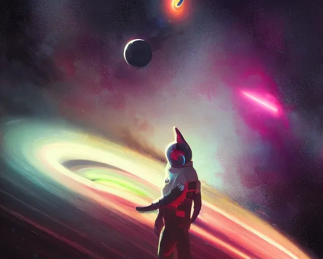 Prompt: astronaut, spaceship, black hole neon supernova by greg rutkowski