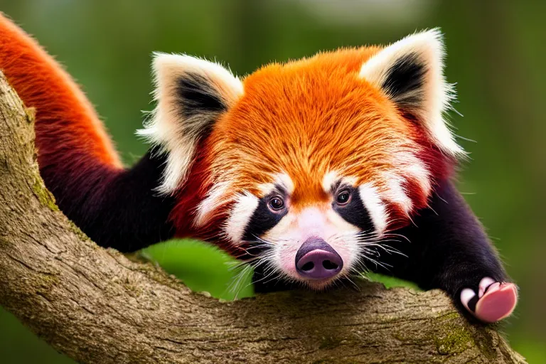 Image similar to a pig red panda!!! hybrid! hyper realistic!! realistic lighting!! wildlife photographer of the year!!! bold natural colors, national geographic, hd, wide angle, 8 k