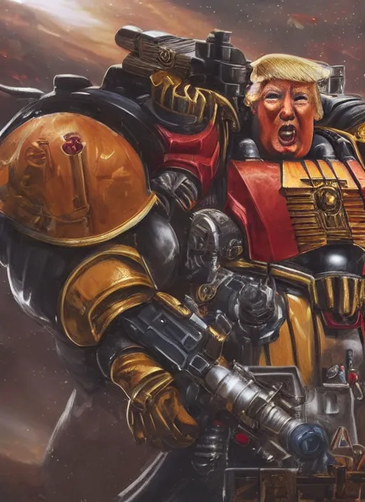 Image similar to donald trump is a space marine, disney style, hyper detailed, digital art, trending in artstation, cinematic lighting, studio quality, smooth render, unreal engine 5 rendered, octane rendered