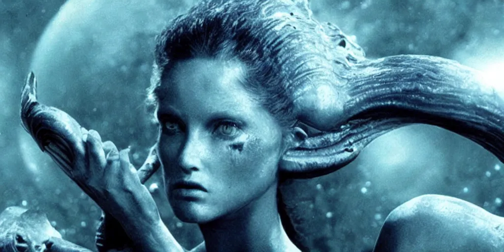 Image similar to beautiful alien woman face portrait on alien planet, still from film directed by james cameron, trending picture