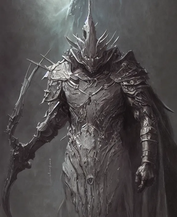 Image similar to corvus glaive concept, beksinski, age of sigma art, frank franzetta, ruan jia, dark soul armor concept, trending on artstation, wayne barlowe, adrian smith fantasy art, elden ring art, the hobbit art, lord of the ring art, infinity blade armor