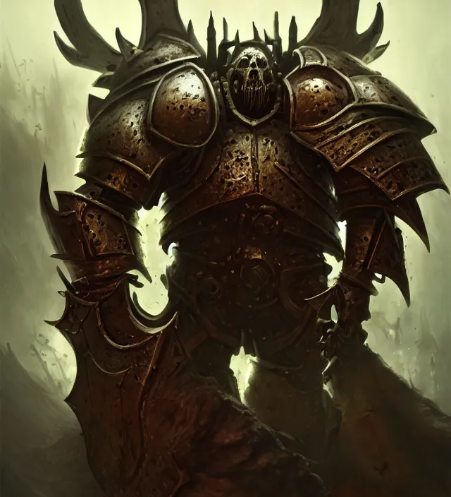 Prompt: armor _ portrait _ heros _ warhammer _ 4 _ 0 _ k _ - pestilence, nurgle warrior, champion _ the _ primarchs _ emperor _ by _ johannes _ helgeson _ animated _ with _ vfx _ concept _ artist _ _ illustrato by ruan jia
