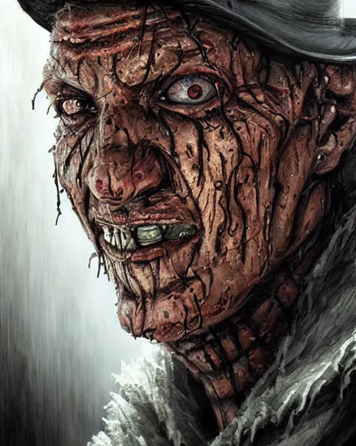 Prompt: freddy kruger, hyper realistic face, horror, fantasy art, in the style of greg rutkowski, intricate, hyper detailed