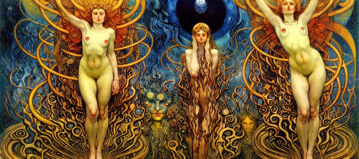 Image similar to Divine Chaos Engine by Karol Bak, Jean Delville, William Blake, Gustav Klimt, and Vincent Van Gogh, symbolist, visionary