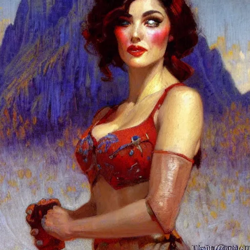 Prompt: Gaston Bussiere portrait of Veronica (Fallout New Vegas)