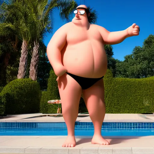 Image similar to Peter Griffin posing by the pool, photograph