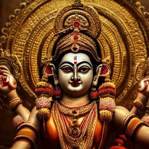 Prompt: portrait of maa durga with ten hands, ultra realistic photography, highly detailed, photorealistic, octane render, 8 k, unreal engine