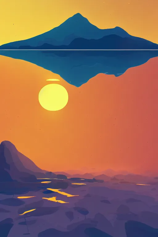 Image similar to sunrise mountain water vector illustration digital art by james gilleard trending on artstation