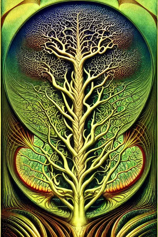 Image similar to tree of life by roger dean and andrew ferez, art forms of nature by ernst haeckel, divine chaos engine, symbolist, visionary, art nouveau, botanical fractal structures, organic, detailed, realistic, surreality