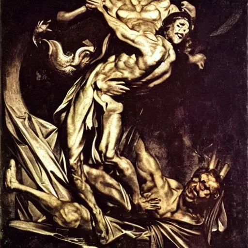 Image similar to george clooney as an evil god of darkness, made by caravaggio, peter paul rubens, diego velazquez, rossdraws, jan van eyck, max ernst, ernst haeckel, ernst fuchs