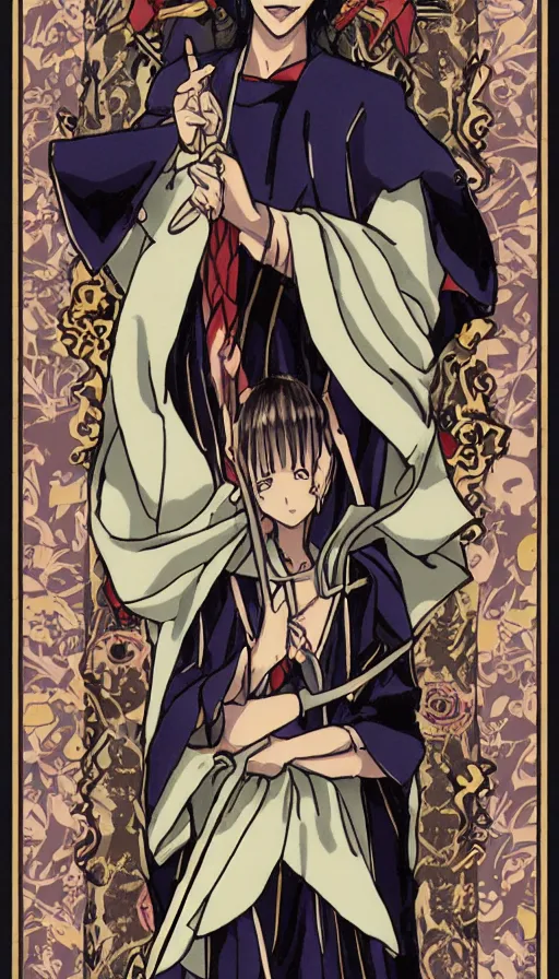 Prompt: anime tarot card based on the card Judgement