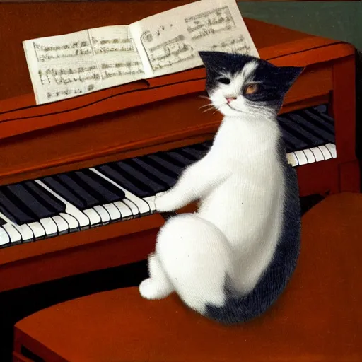 Image similar to a calico cat plying the piano