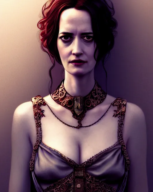 Prompt: character portrait of eva green with gorgeous detailed eyes in the castle, color page, tankoban, 4 k, tone mapping, doll, akihiko yoshida, james jean andrei riabovitchev marc simonetti, yoshitaka amano, short neck