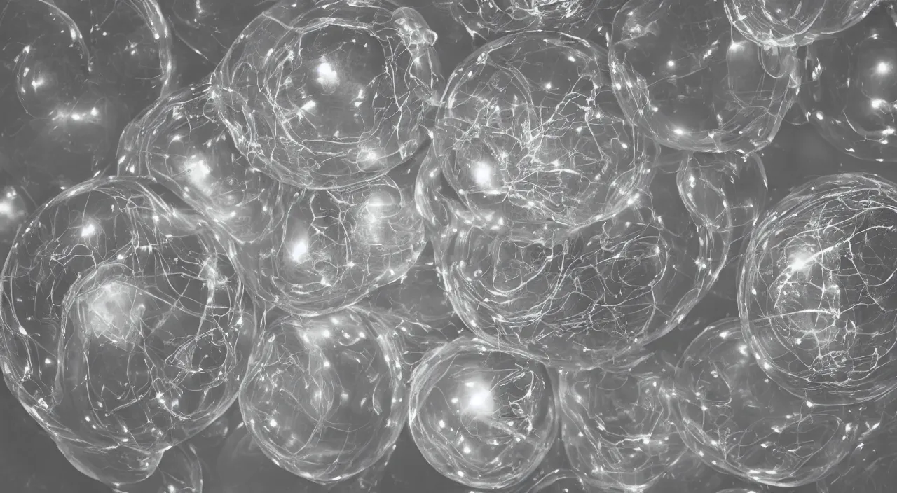 Image similar to a well - lit studio photograph of a clear plastic ball with various organic shapes inside of it, some smooth, some wrinkled, some long, some spherical, various sizes, textures, and transparencies, beautiful, smooth, detailed, inticate