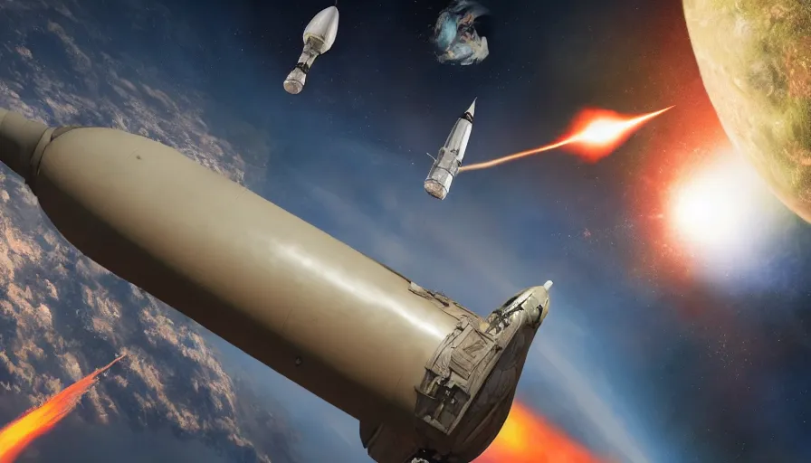 Prompt: saddam hussein riding a icbm in space, dragons chasing, ultra realistic, 4 k, artstation, sharp focus, highly detailed, historically accurate