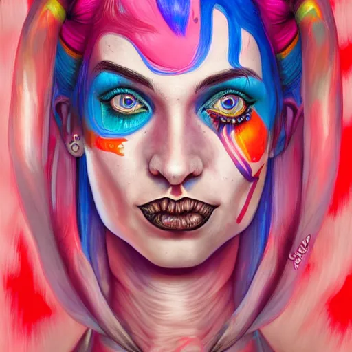 Image similar to An extremely psychedelic portrait of Harley Quinn, surreal, LSD, face, detailed, intricate, elegant, lithe, highly detailed, digital painting, artstation, concept art, smooth, sharp focus, illustration