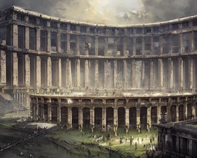 Image similar to a football stadium in the style of ancient rome architecture, art by greg rutkowski and artgerma, stunning concept art, exterior design