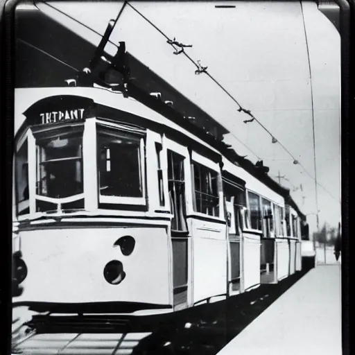 Prompt: an old tram in space, Polaroid,