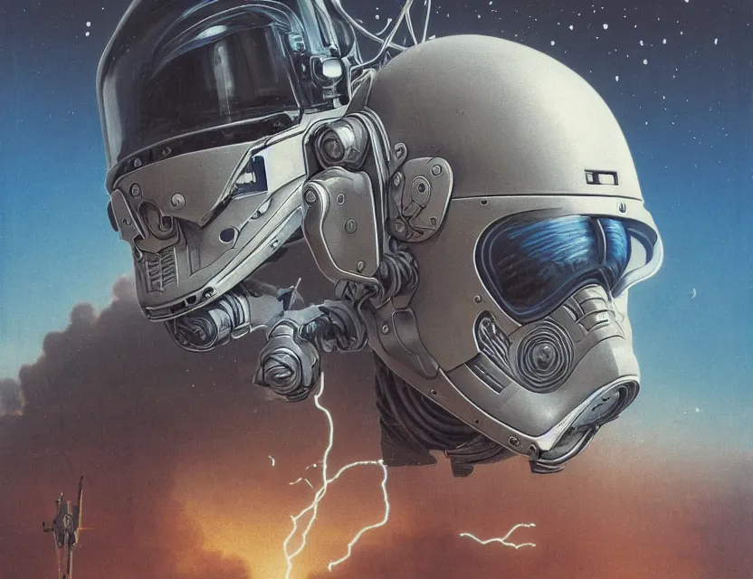 Image similar to a detailed portrait painting of a lone bounty hunter wearing combat armour and a reflective visor. Head and chest only. Movie scene, cinematic sci-fi scene. Flight suit, cloth and metal, accurate anatomy. portrait symmetrical and science fiction theme with lightning, aurora lighting. clouds and stars. Futurism by beksinski carl spitzweg moebius and tuomas korpi. baroque elements. baroque element. intricate artwork by caravaggio. Oil painting. Trending on artstation. 8k