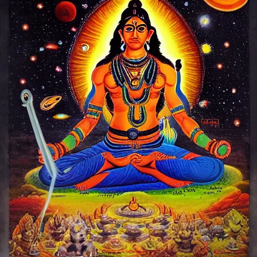 Image similar to Epic wide angle portrait of Shiva generating the universe with his lingan, visionary painting, realistic