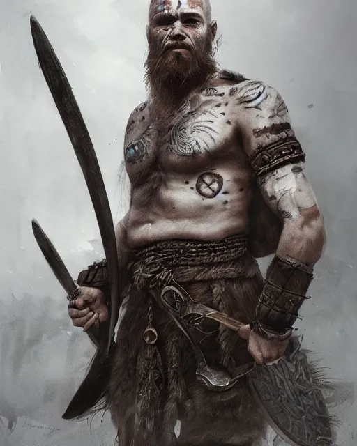 Prompt: Viking warrior, strong, portrait, intricate tattoos, war paint, detailed, volumetric lighting, scenery, digital painting, highly detailed, artstation, sharp focus, illustration, concept art, ruan jia, steve mccurry