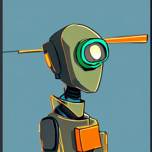 Image similar to portrait of canti the robot from flcl anime, he is holding a valorant style sniper rifle