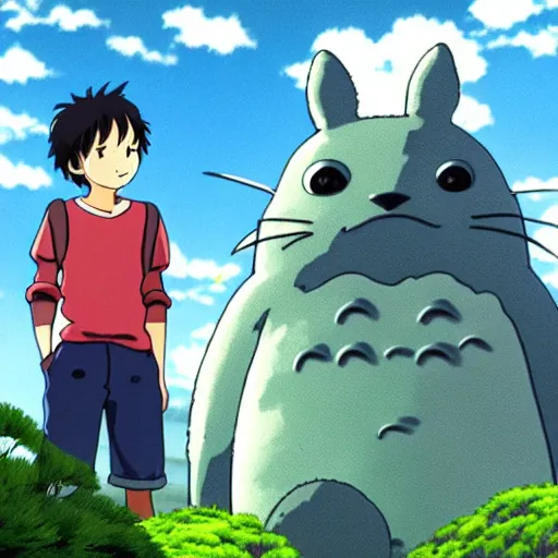 Image similar to friendly guy with Fragile looking portrait face with a small creature made by Studio Ghibli highly detailed art, beautiful scene, sharp focus, smooth, 8k, anime art