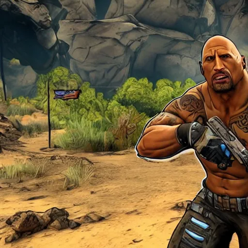Image similar to Dwayne Johnson in borderlands 2 very detailed 4K quality super realistic