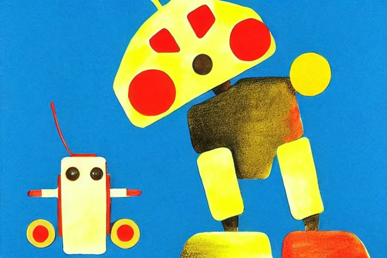 Image similar to a ( ( ( ( ( ( ( cute robot puppy ) ) ) ) ) ) ) illustration by eric carle!!!!!!!!!!!!!!!