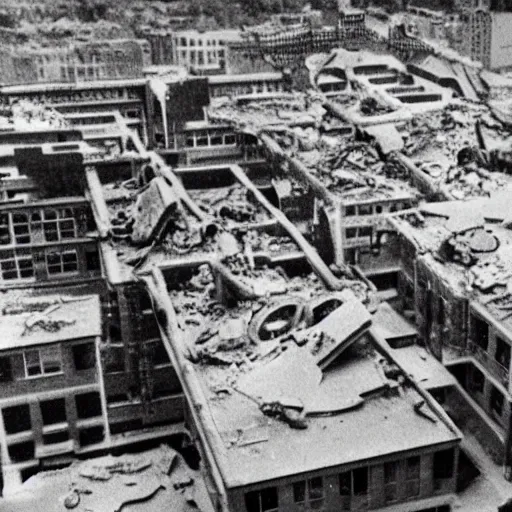 Prompt: university campus after a nuclear attack, circa 1 9 4 5, hd, award - winning