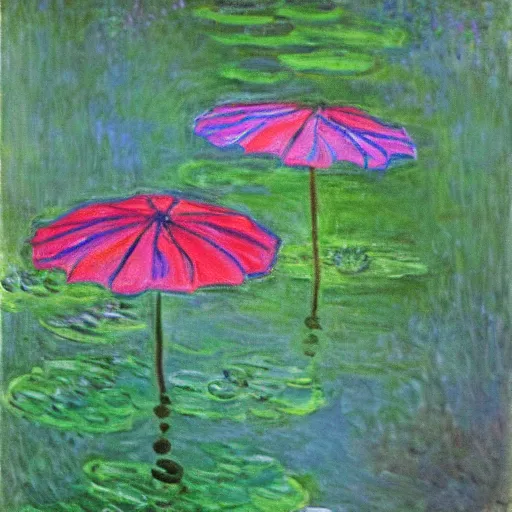 Prompt: a painting by monet of frogger