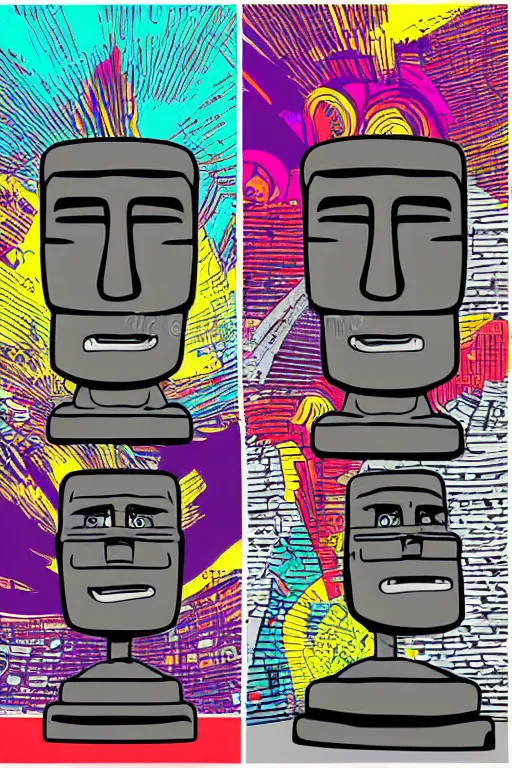 Prompt: vector moai statue digital illustration cartoon graffity street popart comics