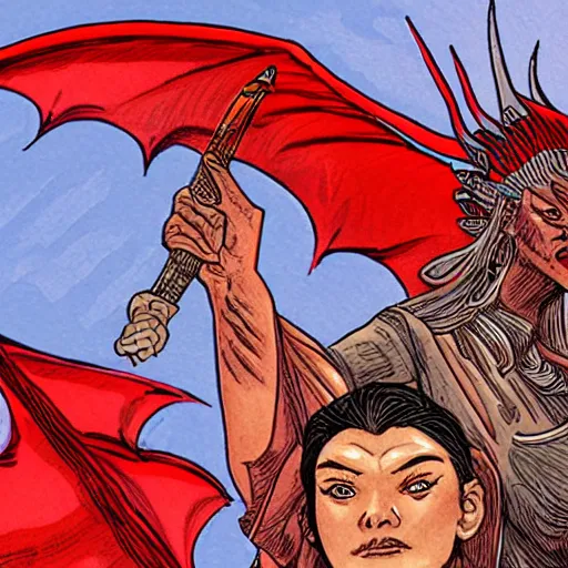 Image similar to Lady Liberty riding the red dragon of 龙, illustration, concept art, in the style of Arthur Adams