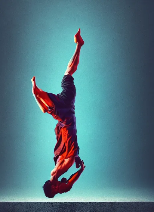 Image similar to male handstand, dramatic pose, flowing, detailed abstract world, wind, dramatic lighting, matte colors, bright paint, digital concept art trending on artstation, 4 k