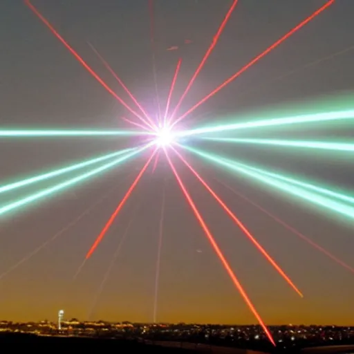 Image similar to giant laser aiming at a airplane