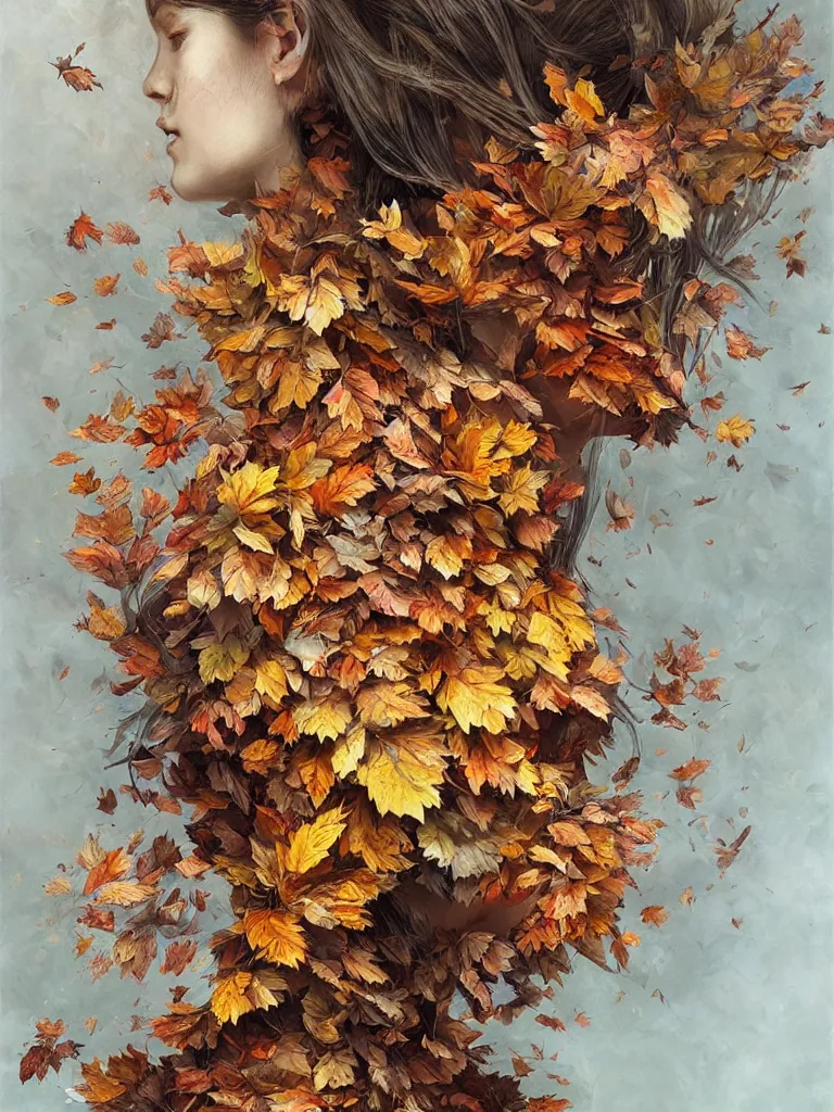 Prompt: a chaotic whirlwind of autumn leaves, intricate details, aesthetically pleasing and harmonious natural colors, art by marco mazzoni, impressionism, detailed, dark, wind, not a portrait