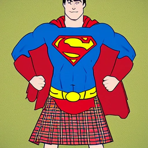 Prompt: Superman in a traditional tartan Scottish kilt