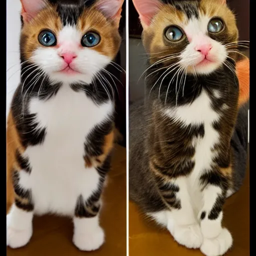 Image similar to a calico kitty side view and front view