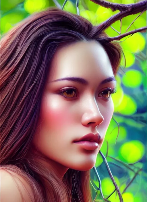 Image similar to photo of a gorgeous female in the style of stefan kostic, realistic, half body shot, sharp focus, 8 k high definition, insanely detailed, intricate, elegant, art by stanley lau and artgerm, extreme bokeh foliage