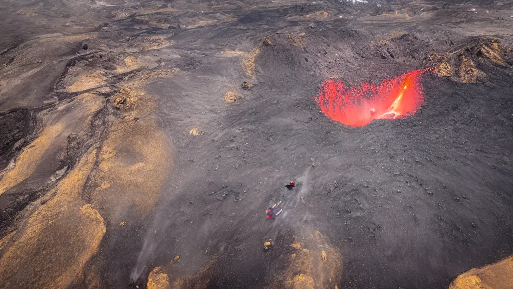 Prompt: I flew my drone in the evening over an erupting volcano in Iceland and these are the incredible pictures I took